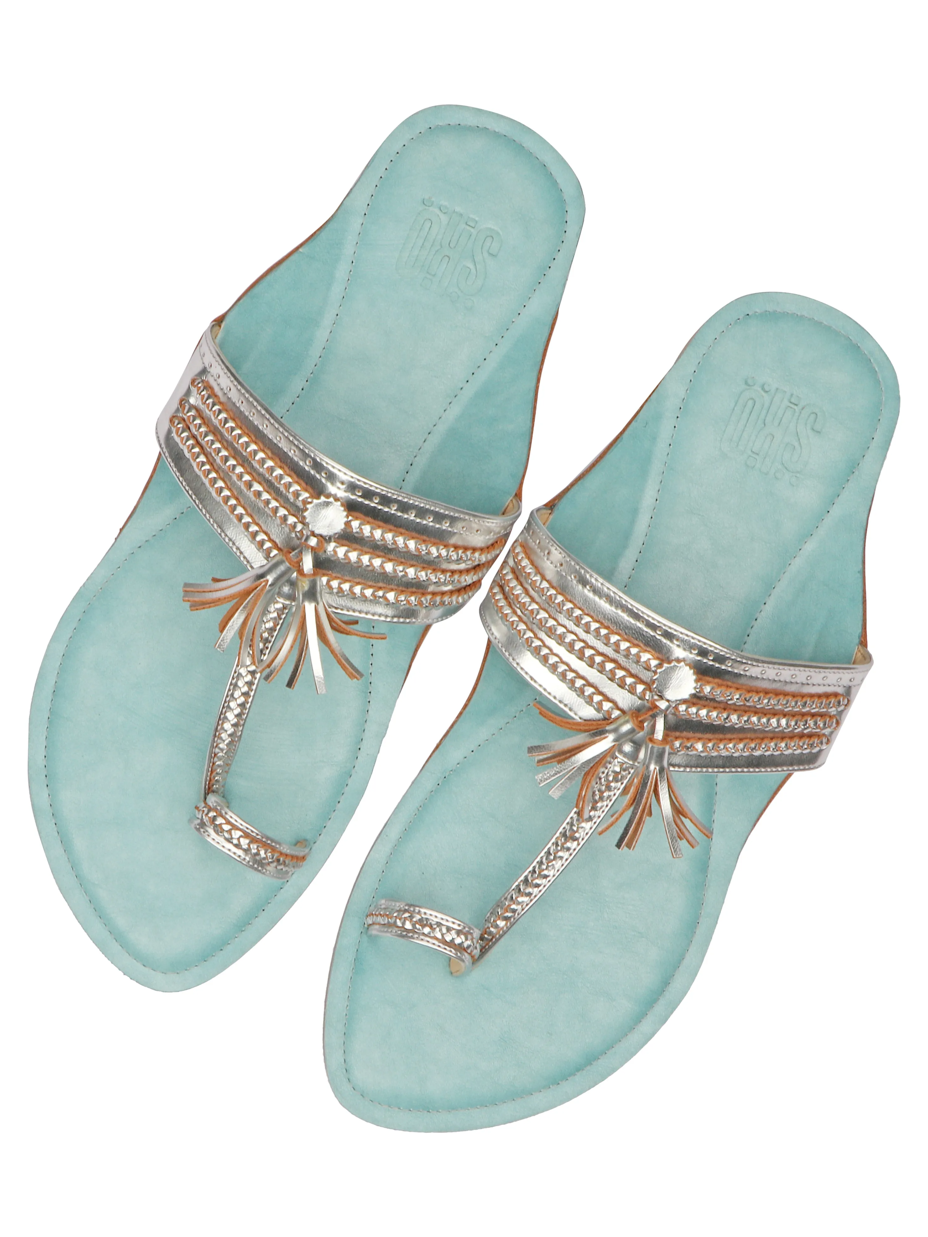 Kolhapuri Flats in Silver For Women