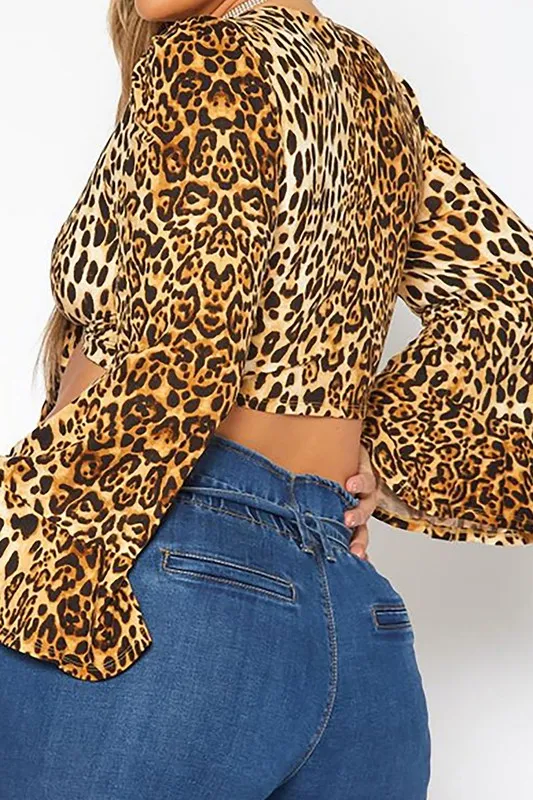 Leopard Print Tie Front Crop Top