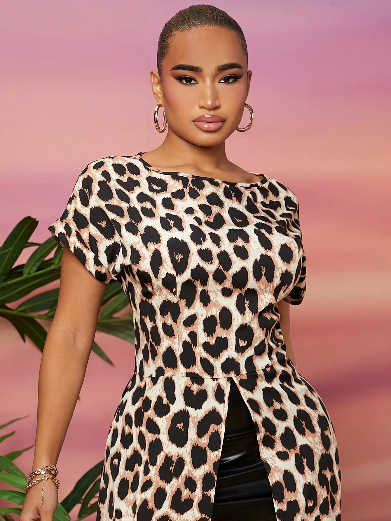 Leopard Split Blouse