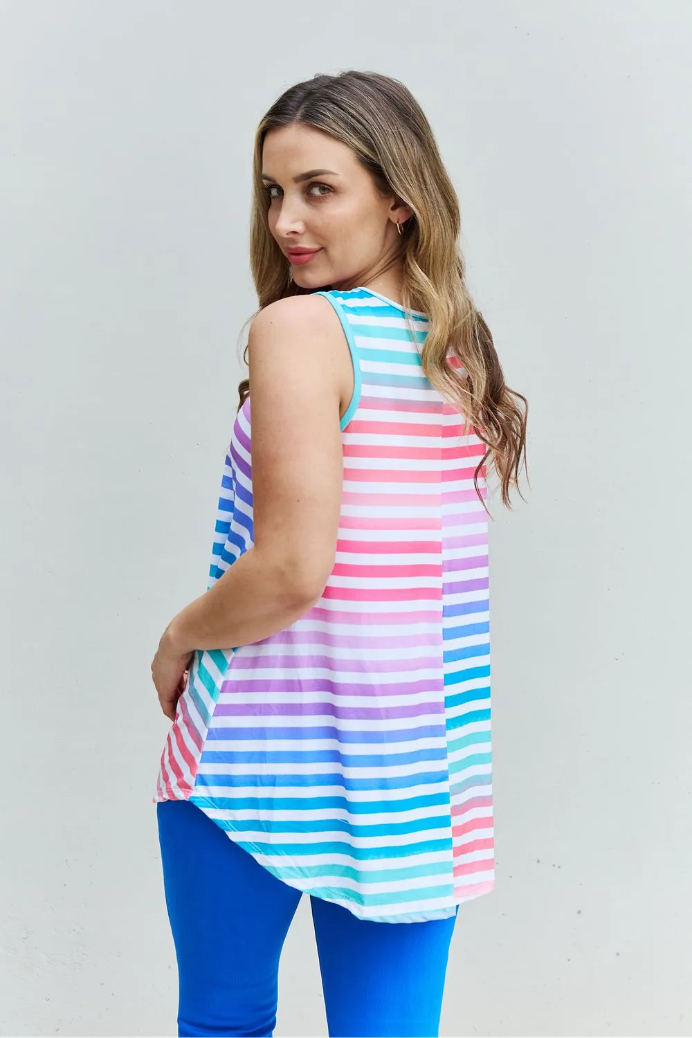 Multicolored Striped Tank Round Neck Top