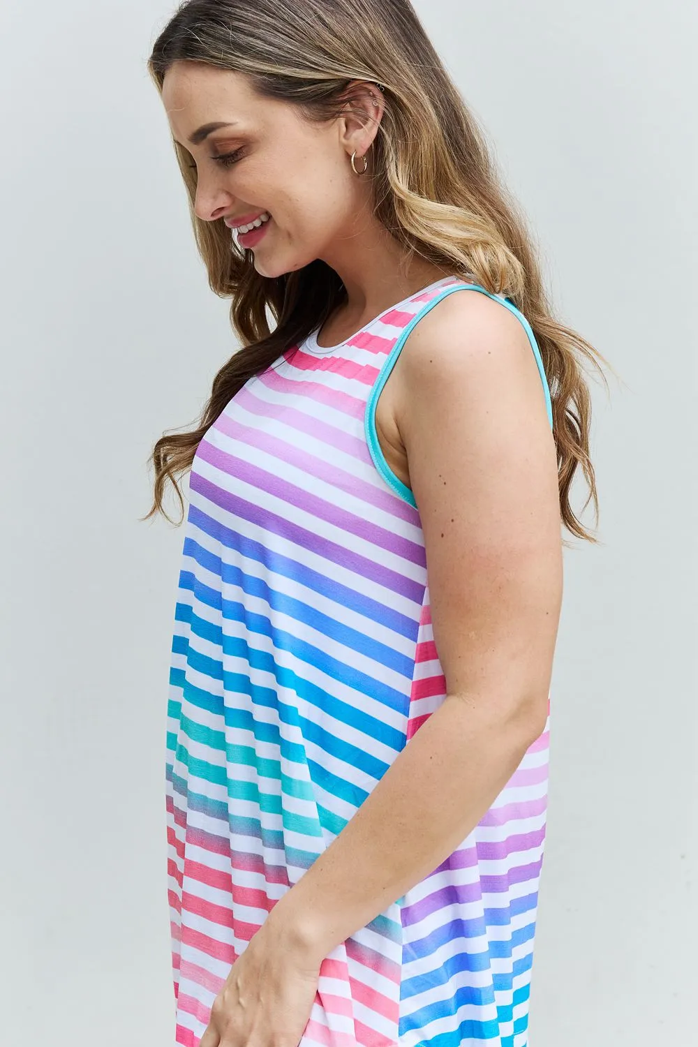 Multicolored Striped Tank Round Neck Top