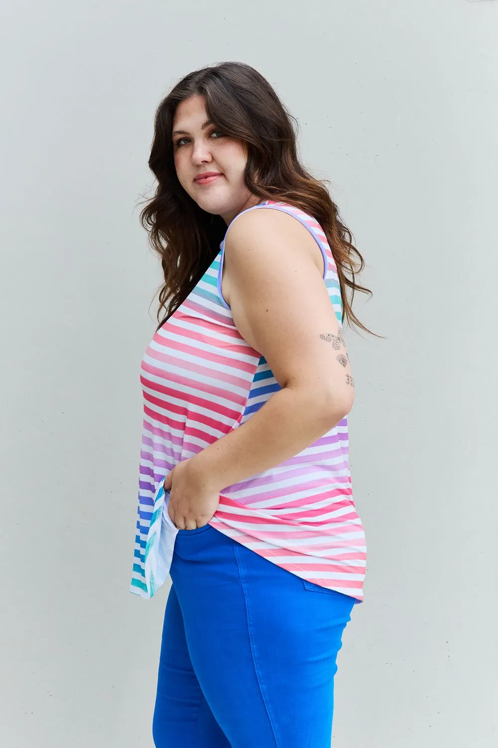 Multicolored Striped Tank Round Neck Top