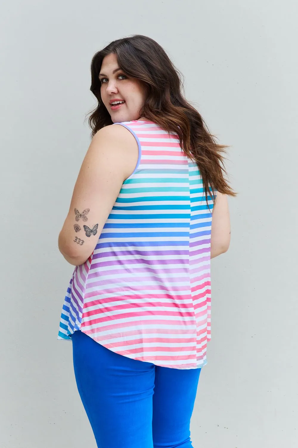 Multicolored Striped Tank Round Neck Top