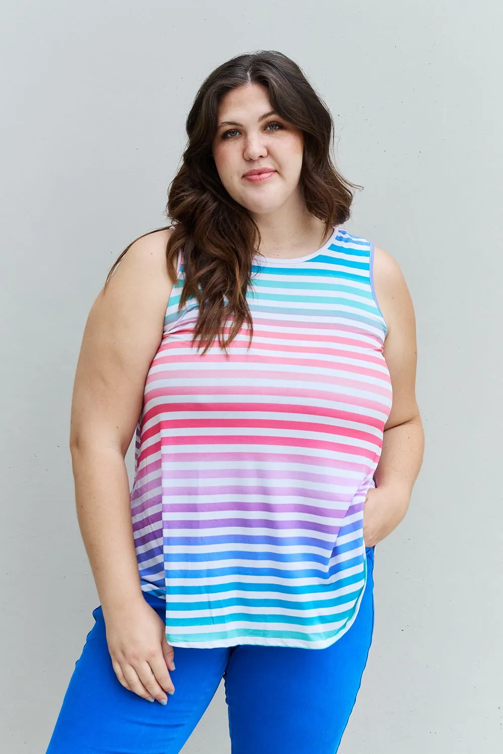 Multicolored Striped Tank Round Neck Top