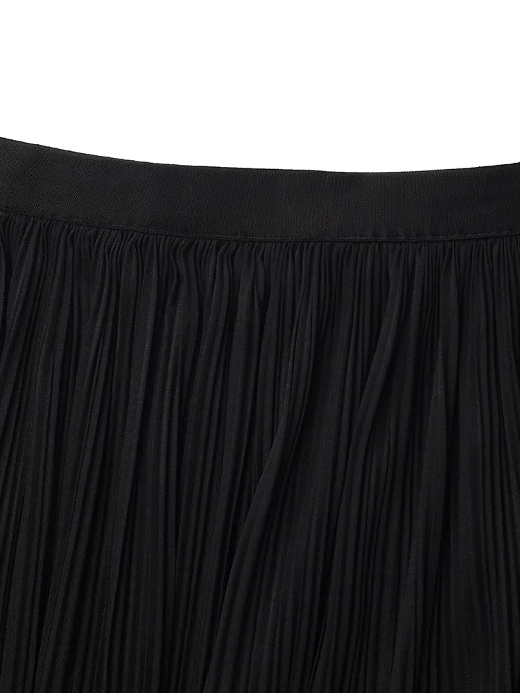 Pleated Women Half Skirt With Elastic Waistband