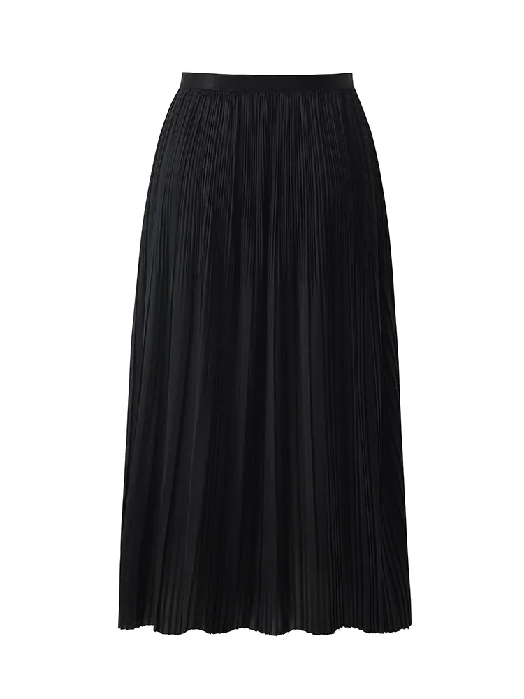 Pleated Women Half Skirt With Elastic Waistband