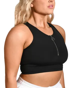 Quarter Zip Crop Top- Black