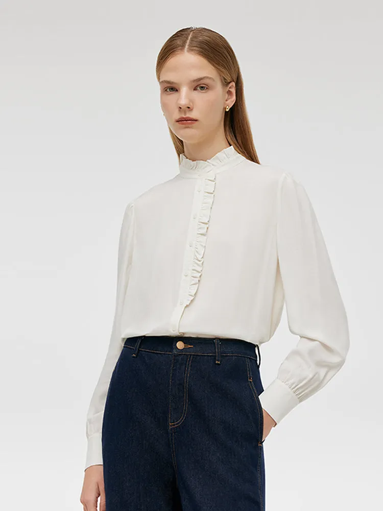 Ruffle Stand Collared Women Shirt