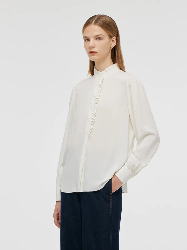 Ruffle Stand Collared Women Shirt