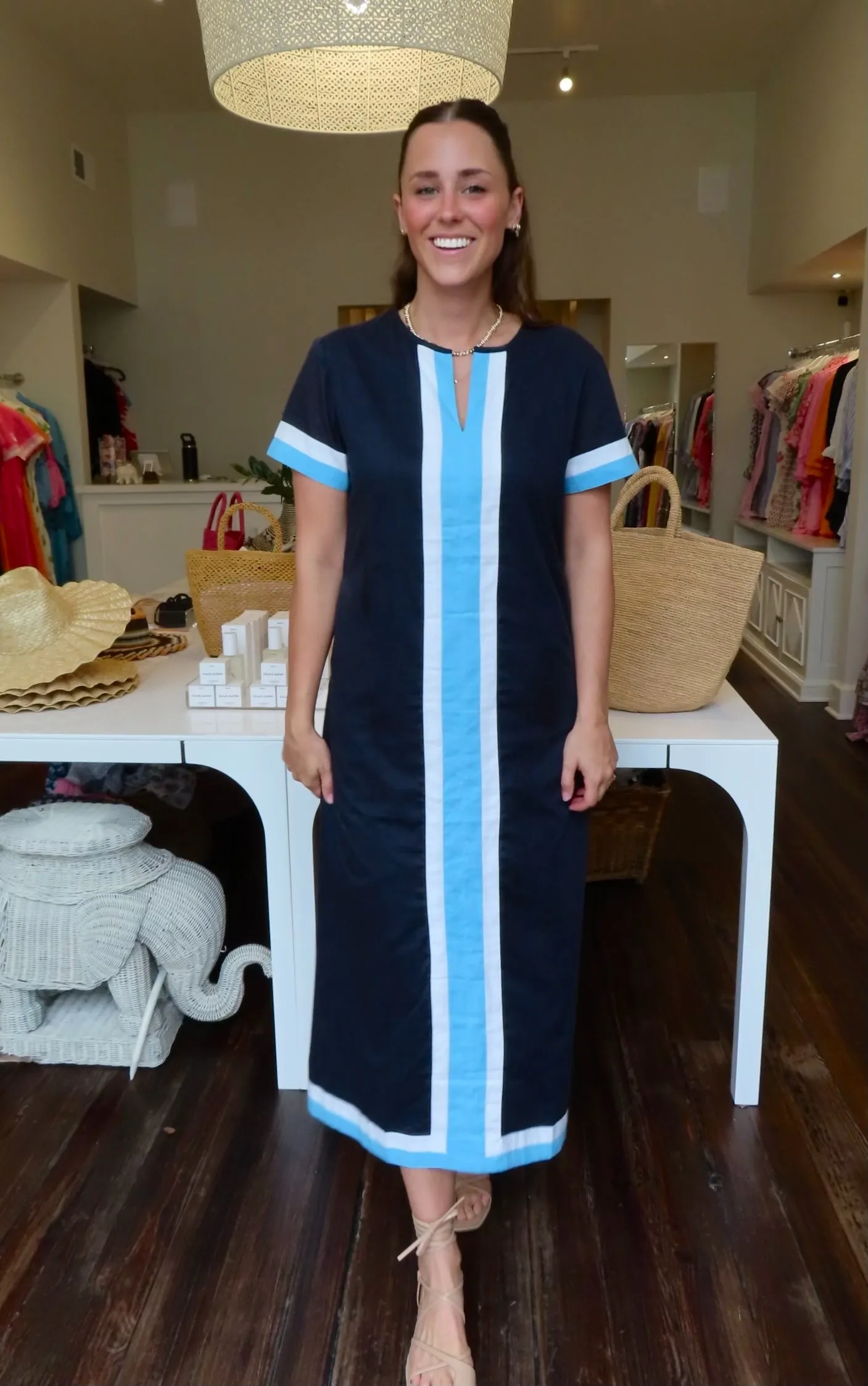 Sara Maxi Dress Short Sleeve Multi Blue Stripe