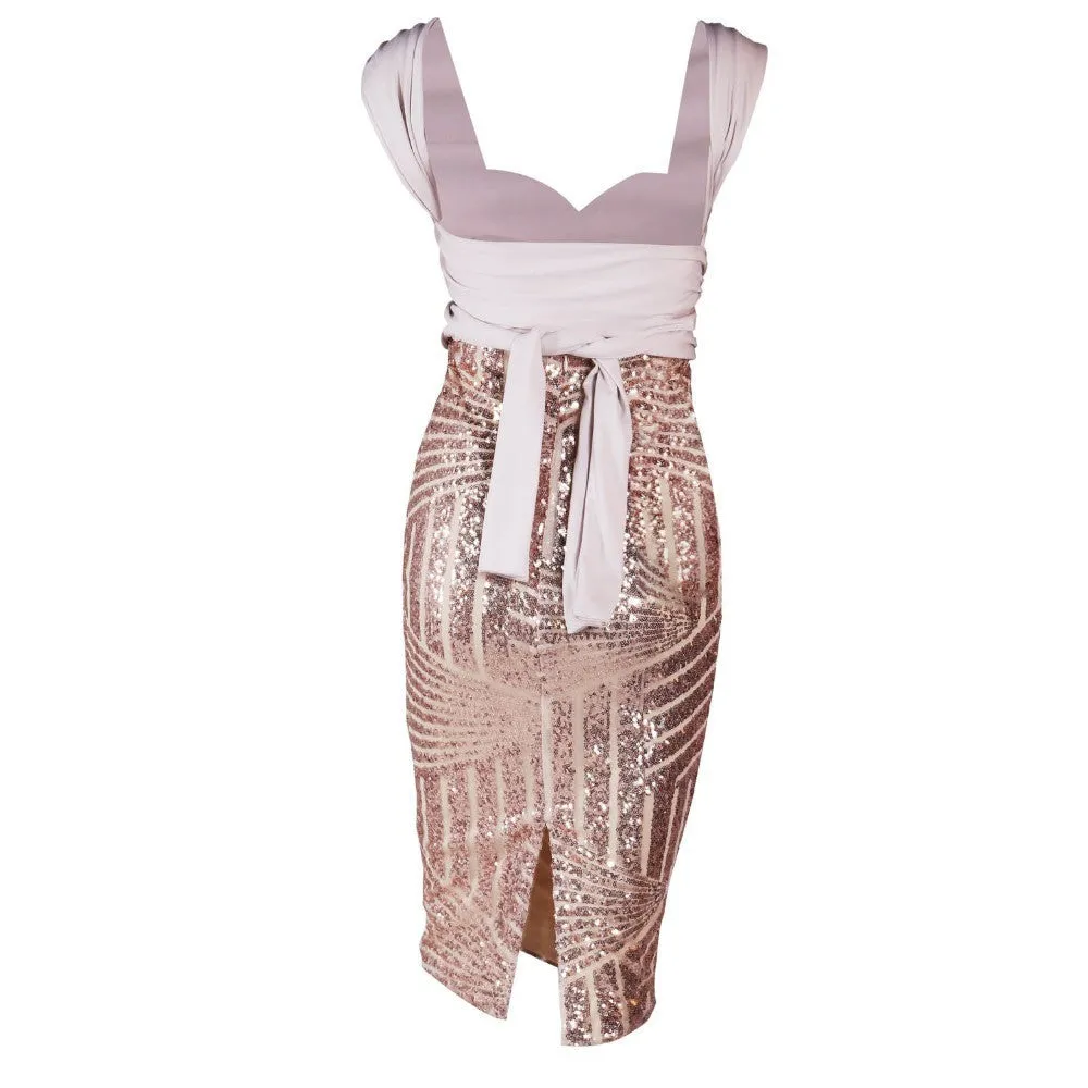 Sequin Geometry Cutout Gold Sequined Dress