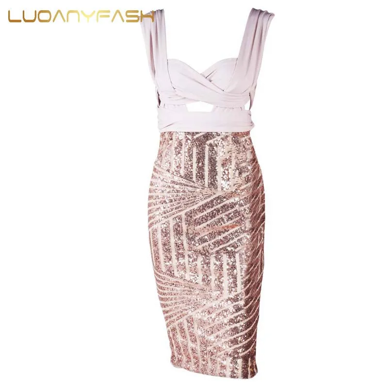 Sequin Geometry Cutout Gold Sequined Dress