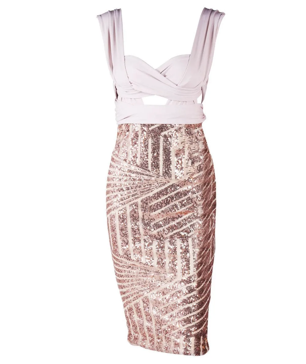 Sequin Geometry Cutout Gold Sequined Dress