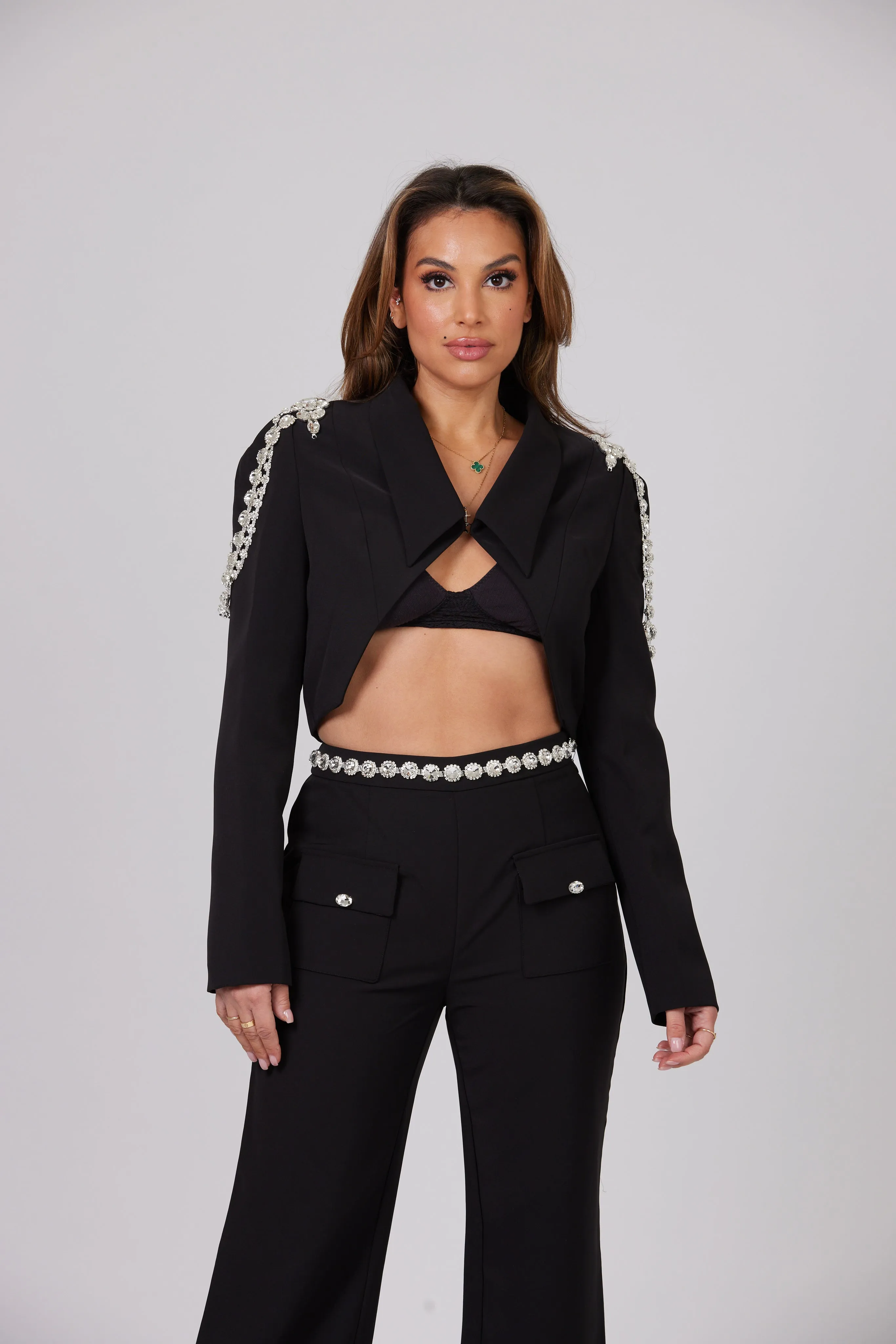 SIRINA CRISTAL SET CROPPED BLAZER AND TROUSER