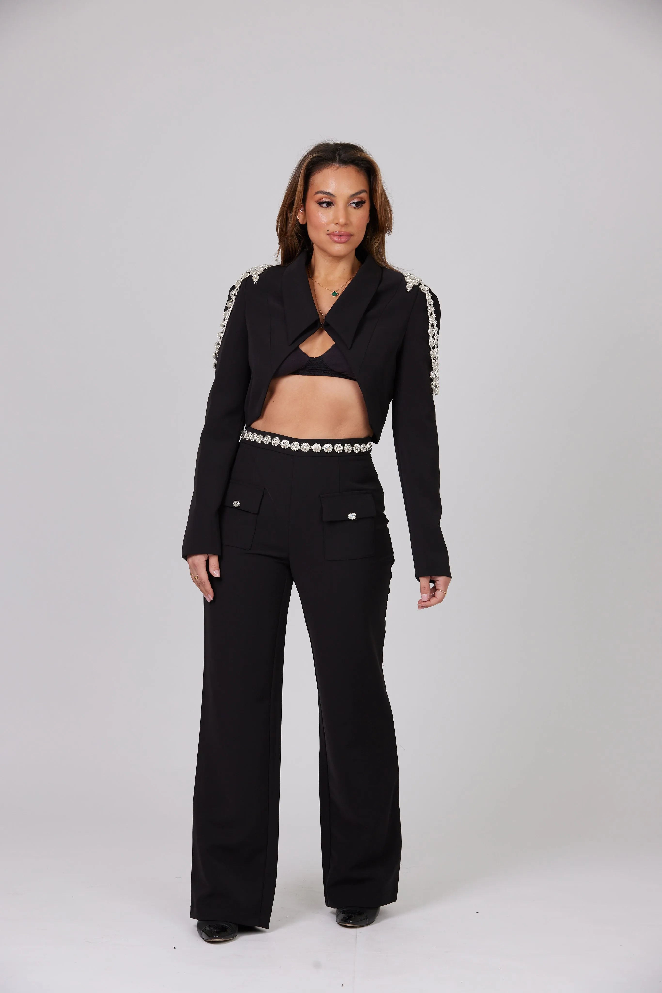 SIRINA CRISTAL SET CROPPED BLAZER AND TROUSER