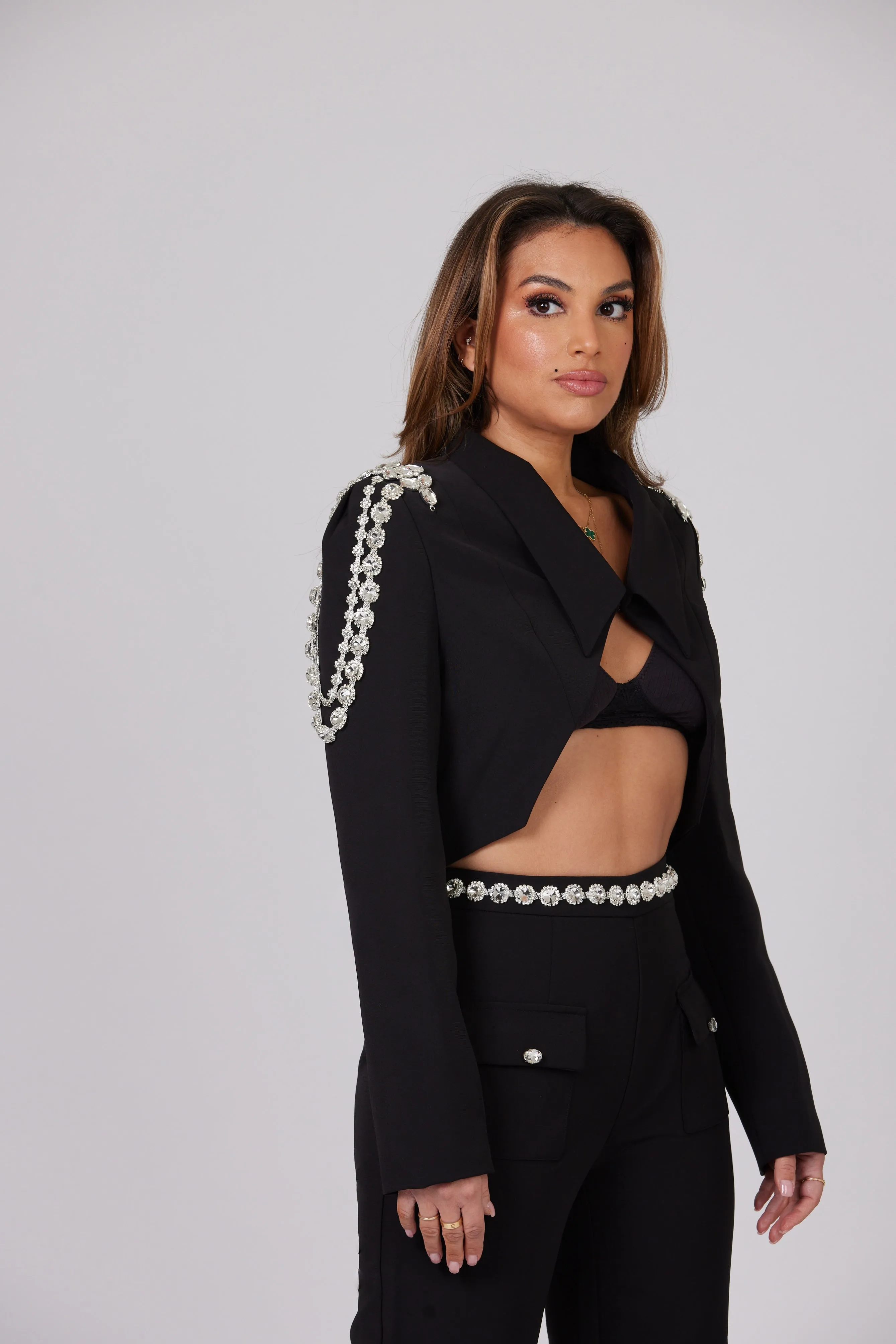 SIRINA CRISTAL SET CROPPED BLAZER AND TROUSER