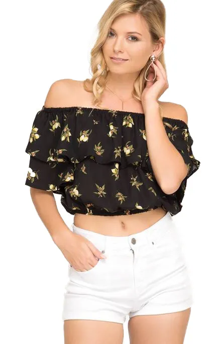 Strapless Floral Print Crop Top