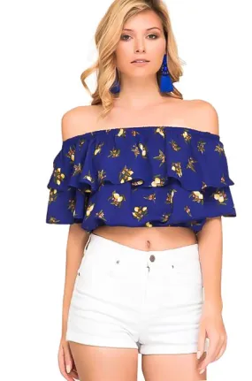 Strapless Floral Print Crop Top