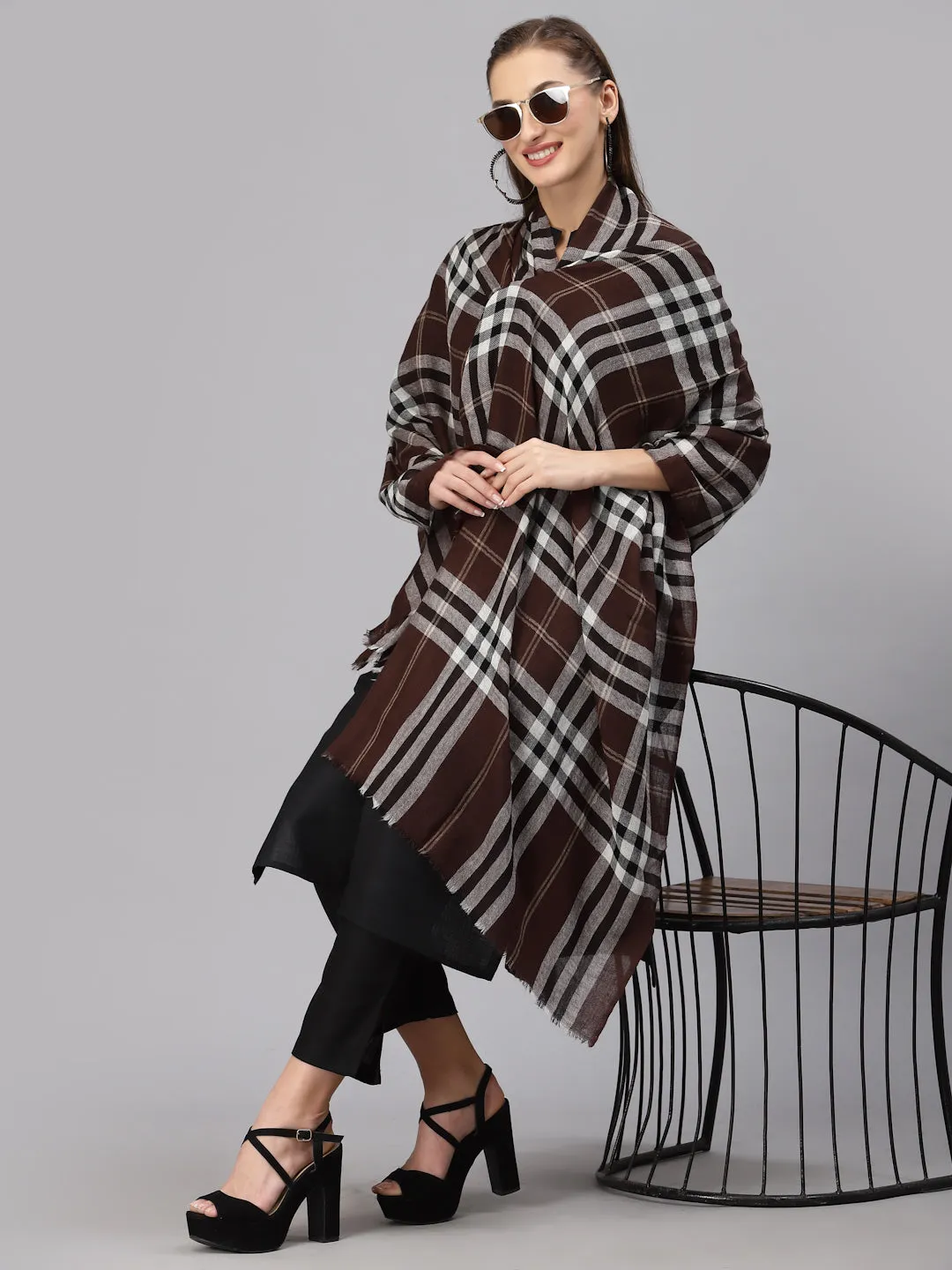 Style Quotient Women Brown Checked Shawl