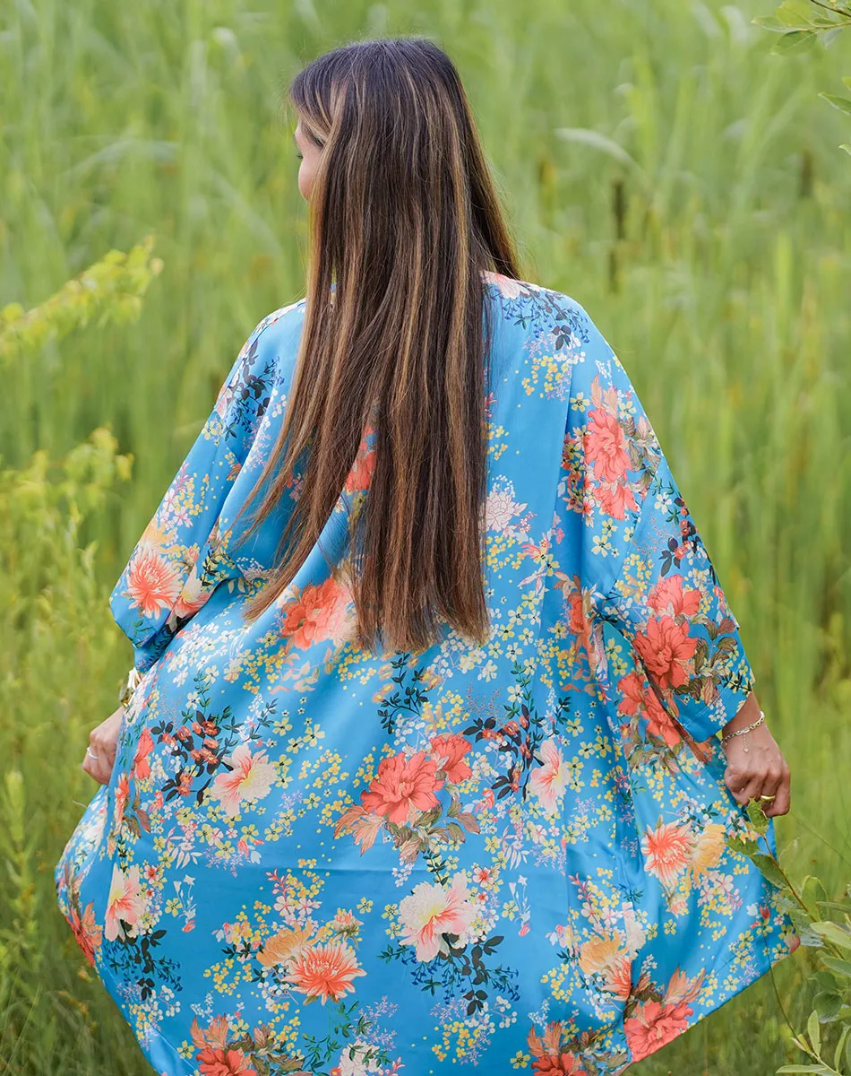 Tropical Zero Waste Kimono turquoise - Women