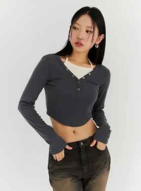 V-Neck Buttoned Crop Top CN315