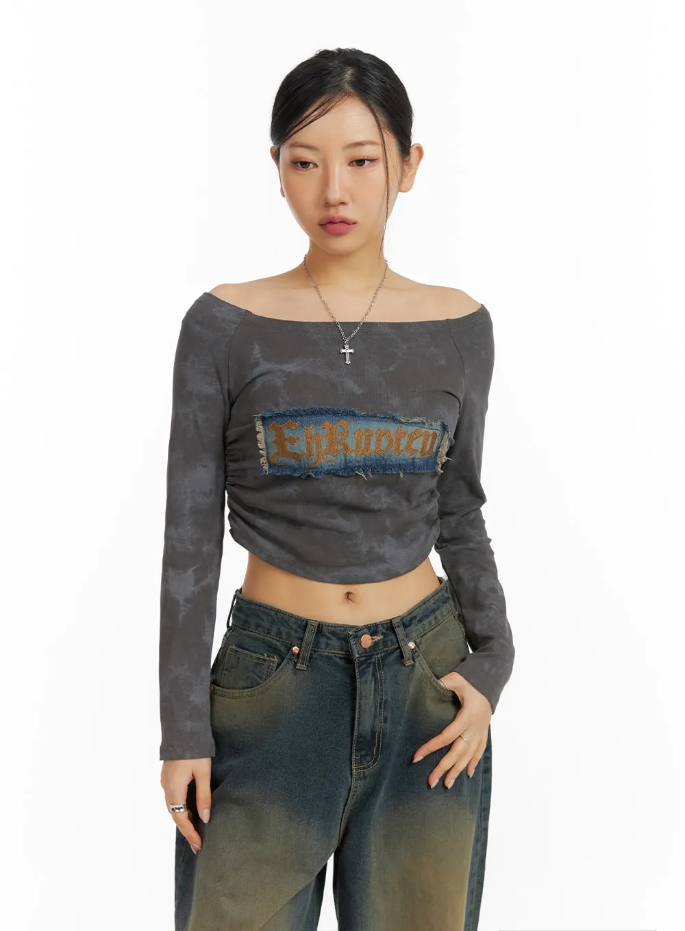 Vintage Washed Shirred Crop Top CF420