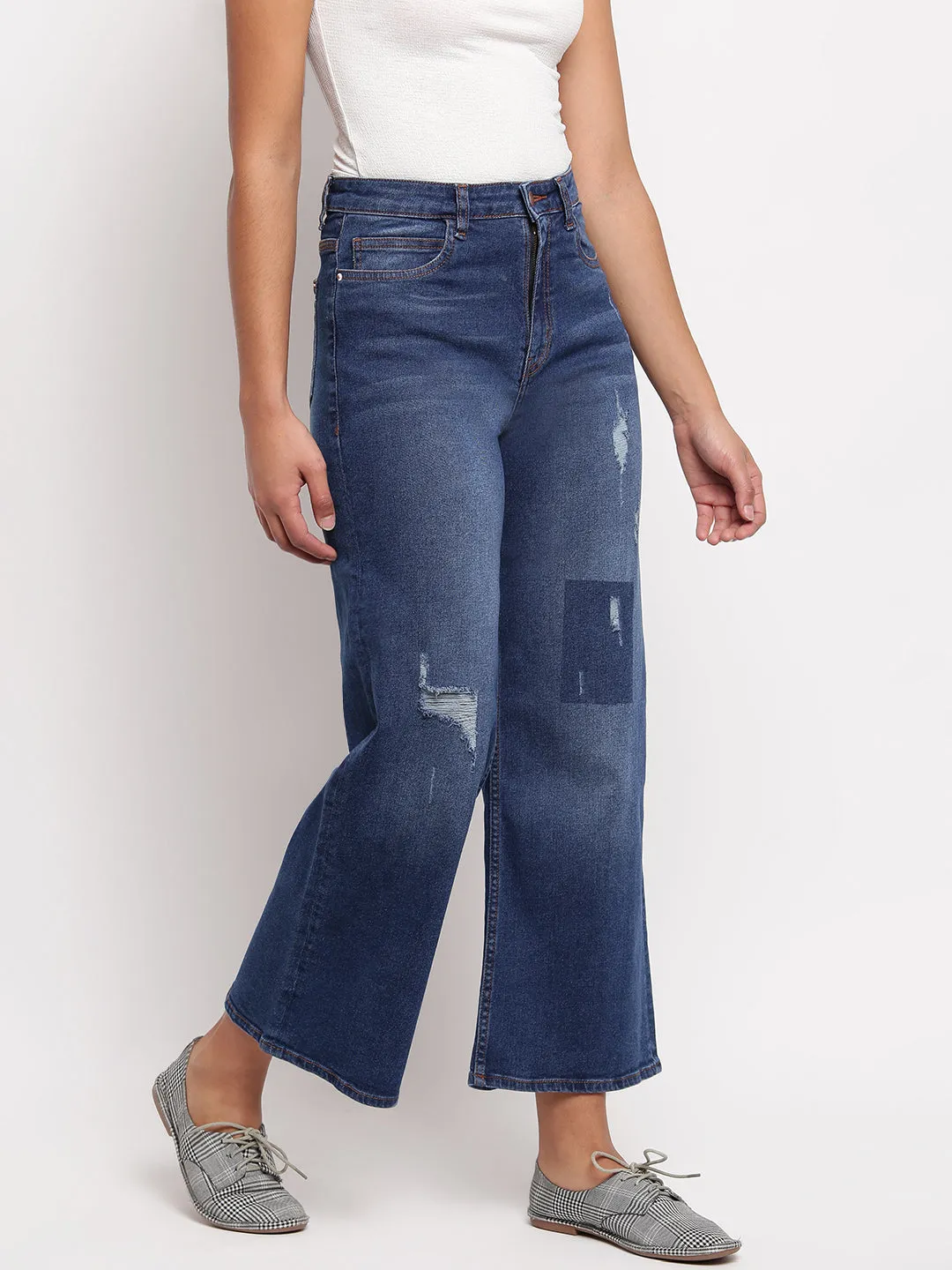 Women Dark Blue Flared Denim Jeans