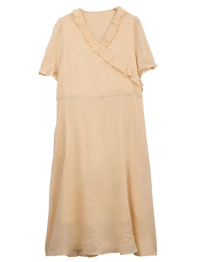 Women Retro Elegant Linen Summer Dress