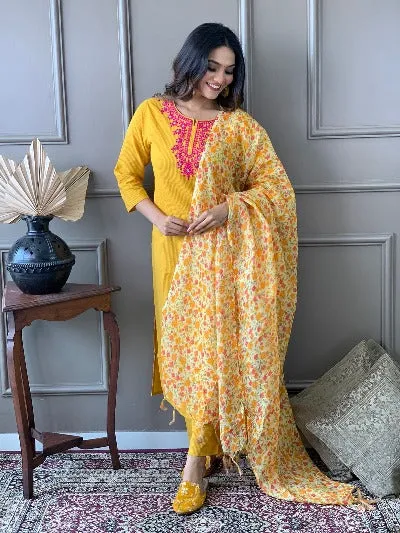 Yellow Cotton Salwar Suit for Women