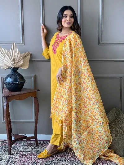 Yellow Cotton Salwar Suit for Women